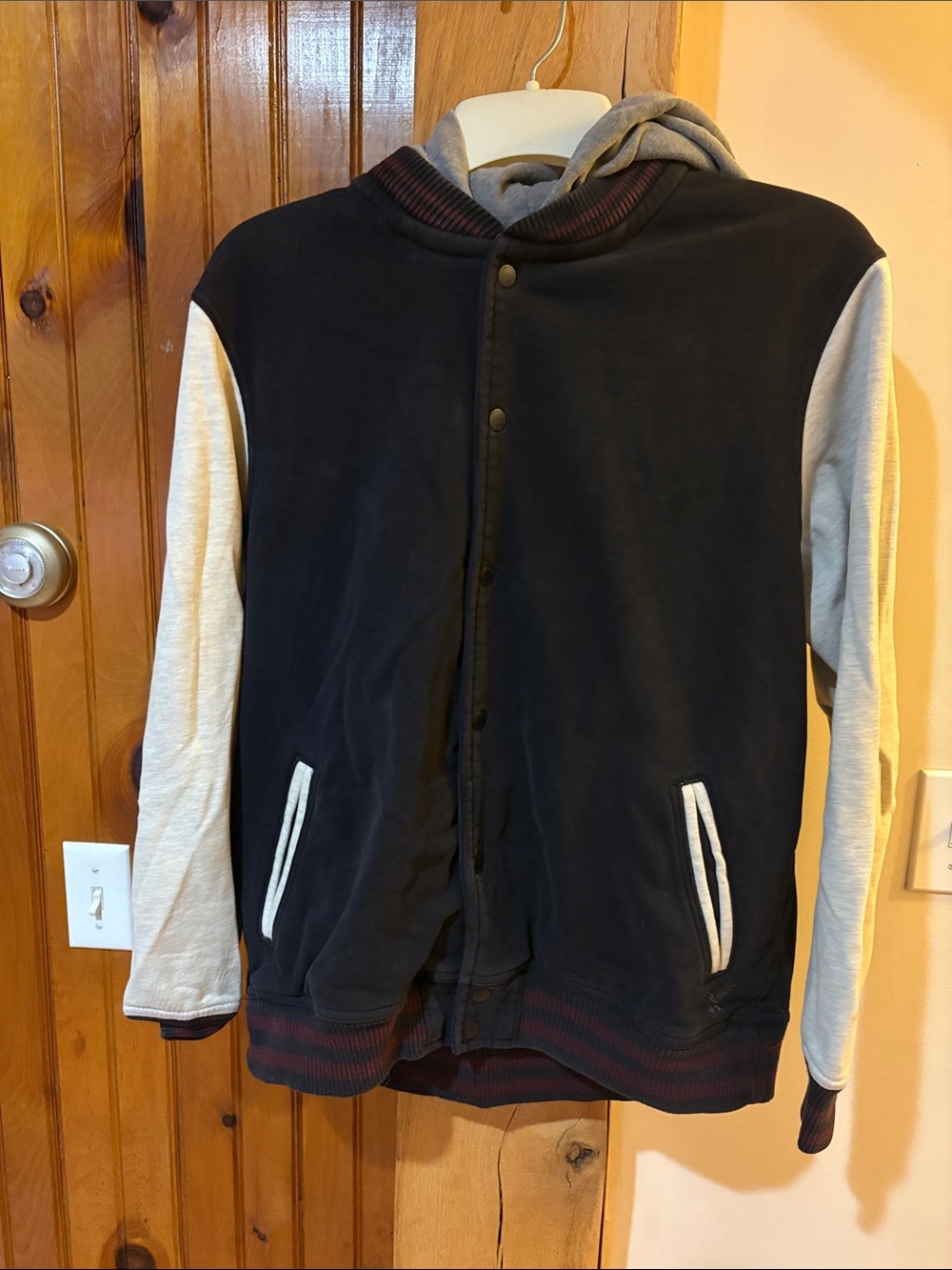 American Eagle Outfitters Black and Light Gray Varsity Bomber Jacket